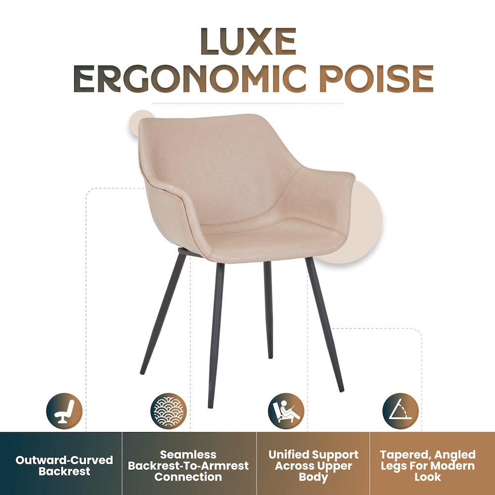 Markley Modern Leather Dining Arm Chair in Taupe
