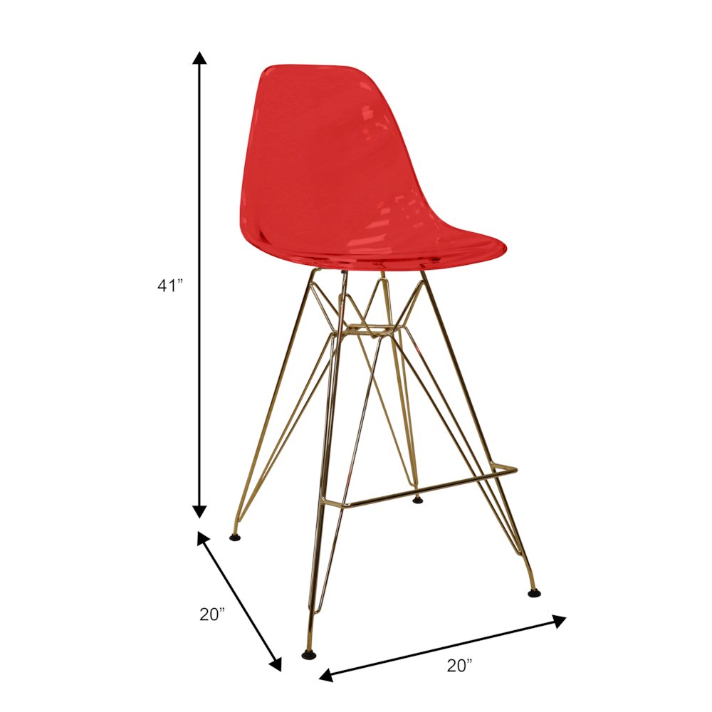 Cresco Counter Height Chair With Eiffel Gold Base In Transparent Red