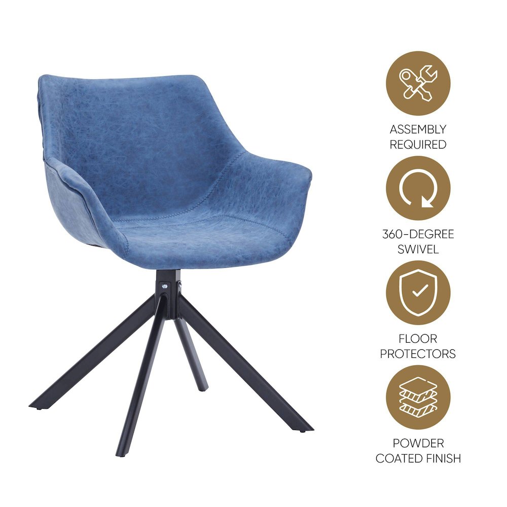 Markley Modern Leather Dining Swival Arm Chair in Light Blue