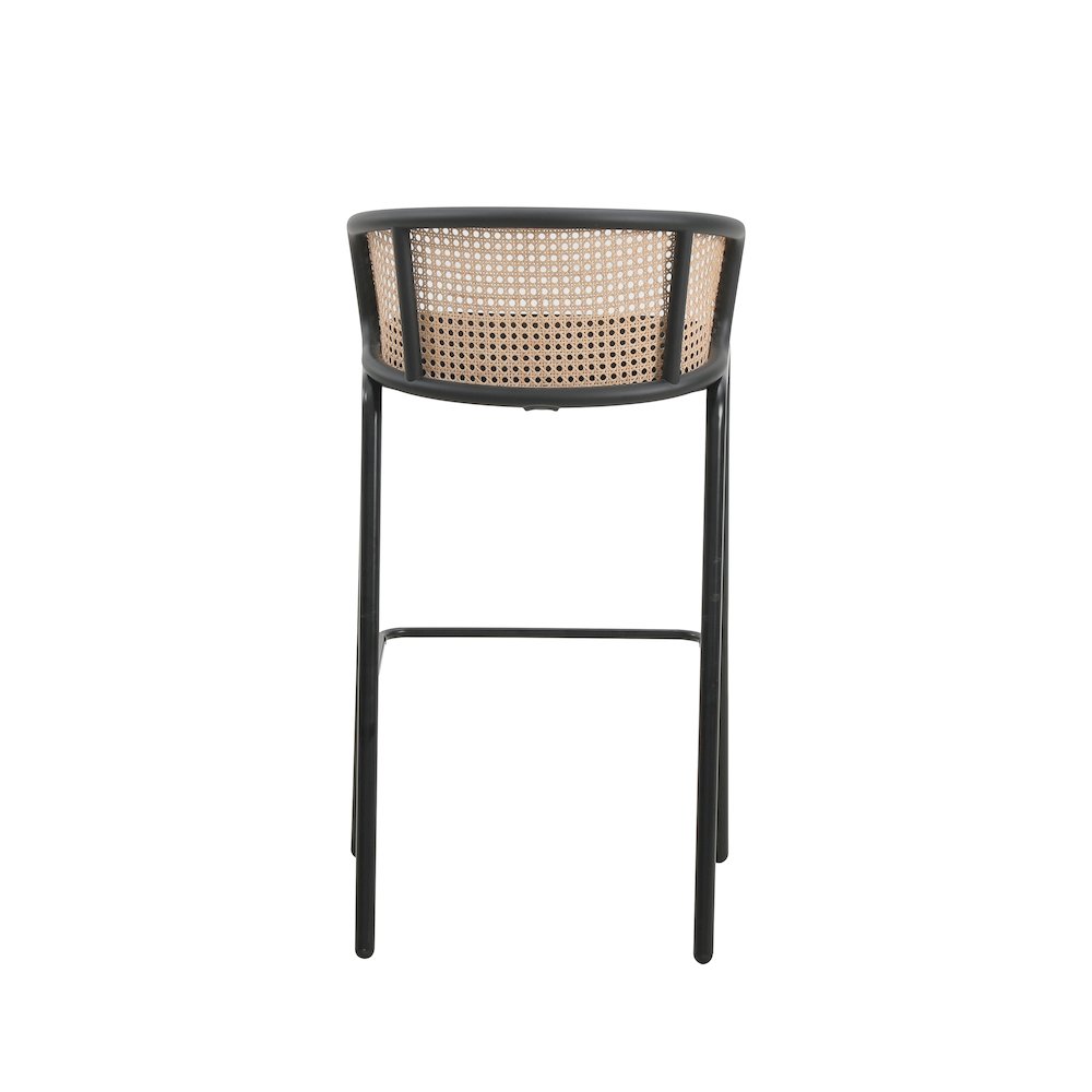 Ervilla Mid-Century Modern Wicker Bar Stool in Black