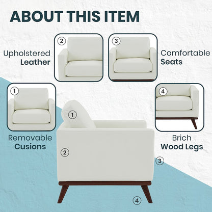 Chester Modern Leather Accent Arm Chair With Birch Wood Base