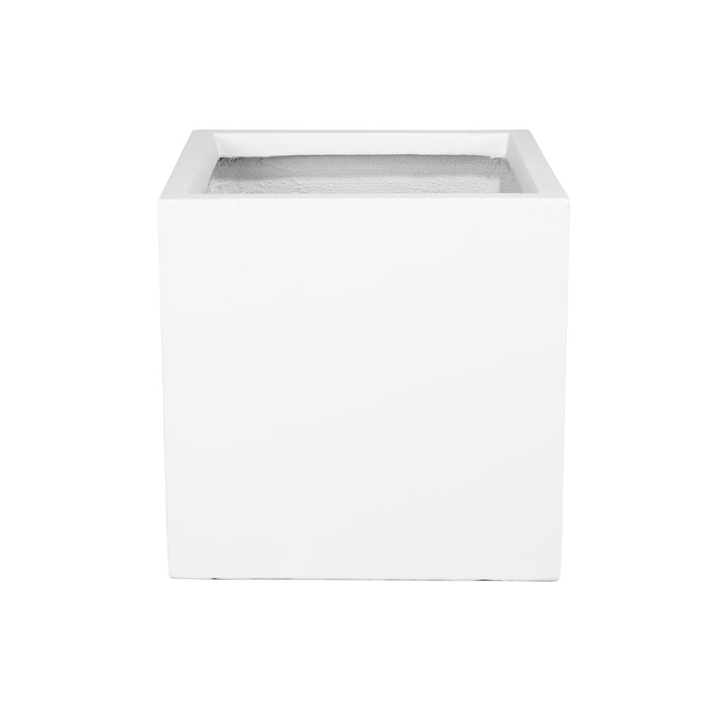 Fern Series Poly Stone Planter 15" Cube in White