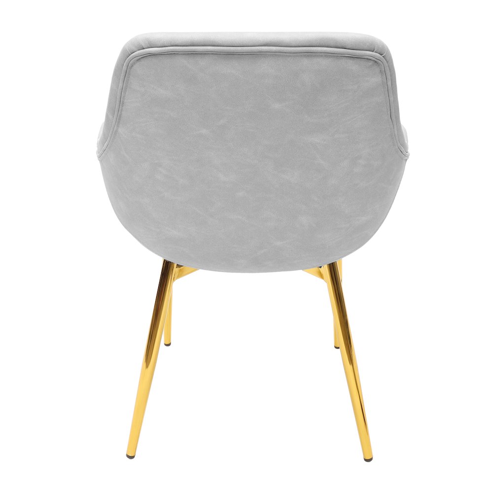 Markley Modern Leather Dining Arm Chair With Gold Metal Legs Light Grey Set of 4