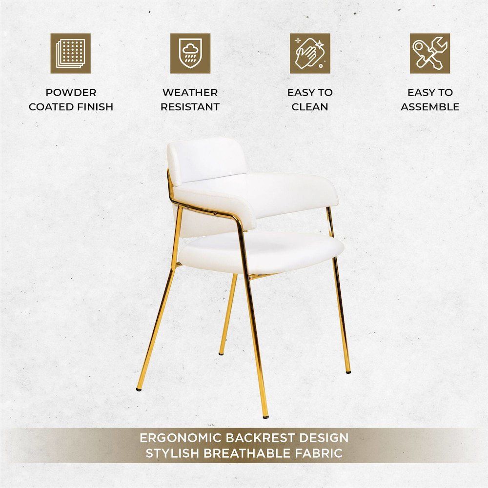 Axis Collection Modern Gold Dining Chair in White - Set of 2