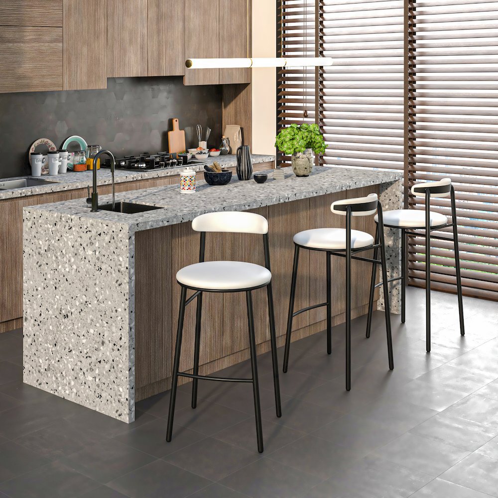 Lume Collection Modern Bar Stool in White