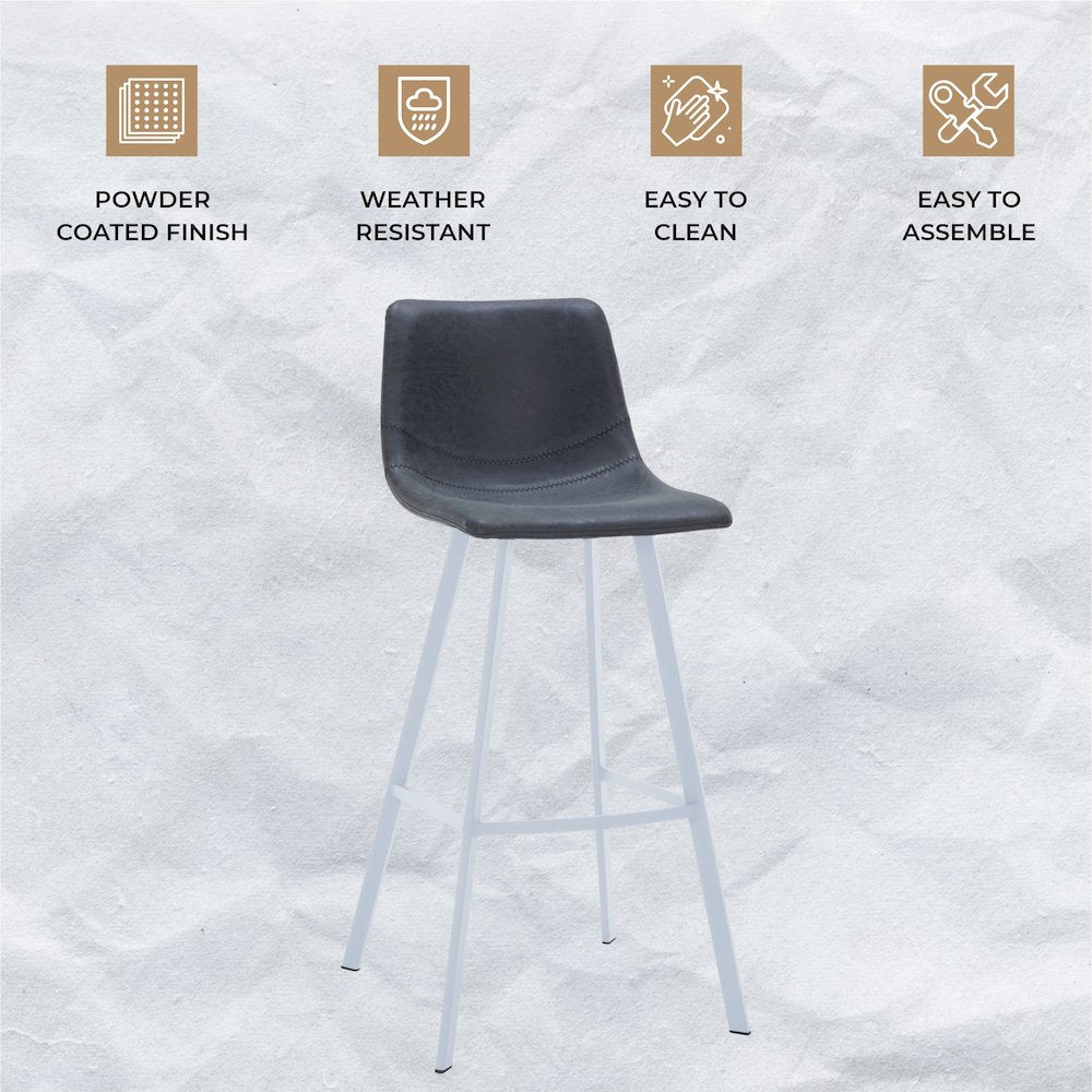 Elland - Bar stool -Charcoal Black- White Base Set of 2