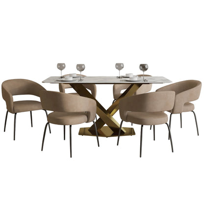 7-Piece Dining Set with Rectangular Sintered Stone Dining Table