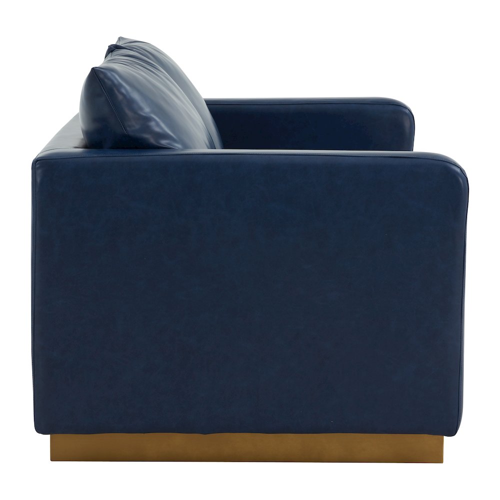 Nervo Modern Mid-Century Upholstered Leather Loveseat with Gold Frame