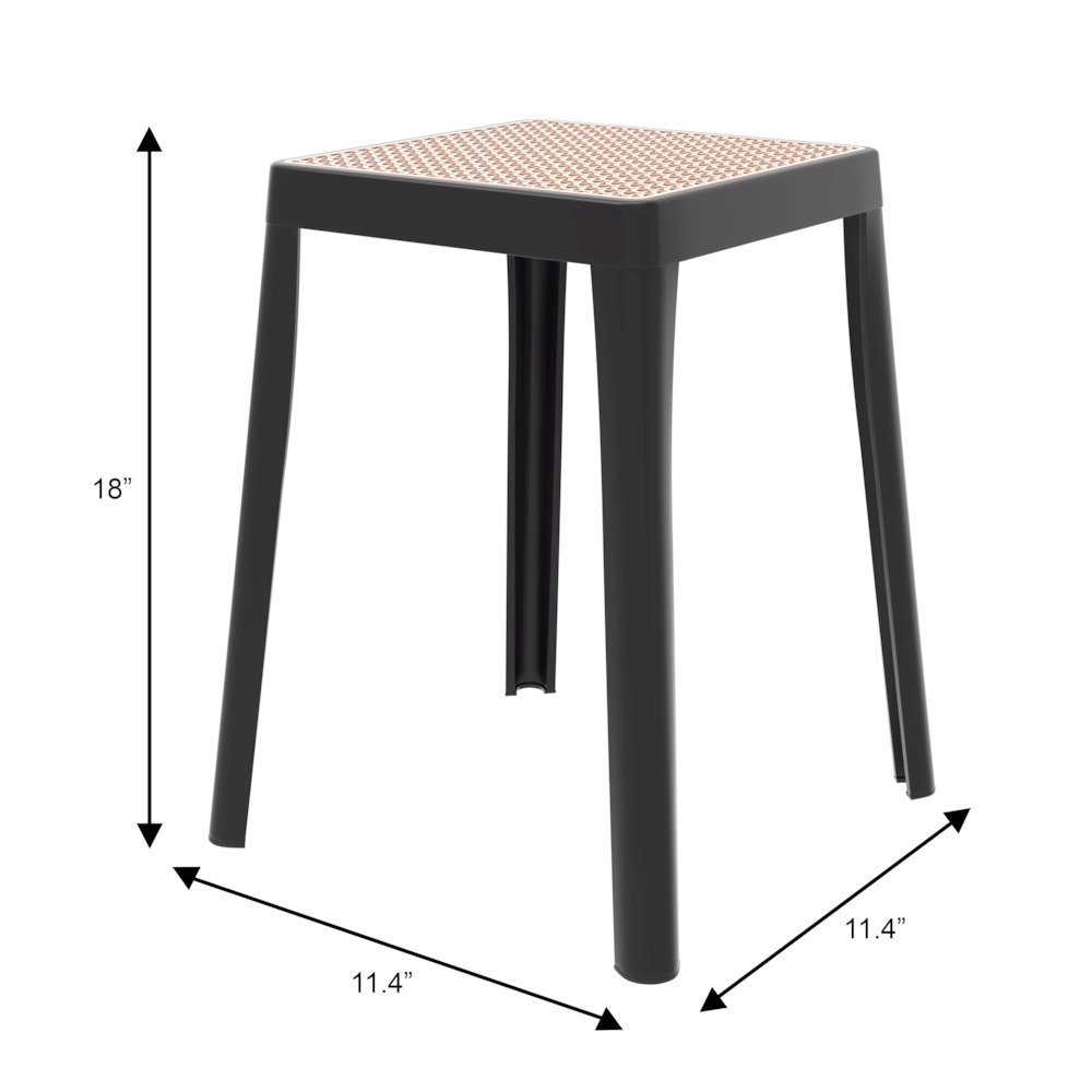 Tresse Series Stackable Poly Stool With Wicker Top 12 in Black