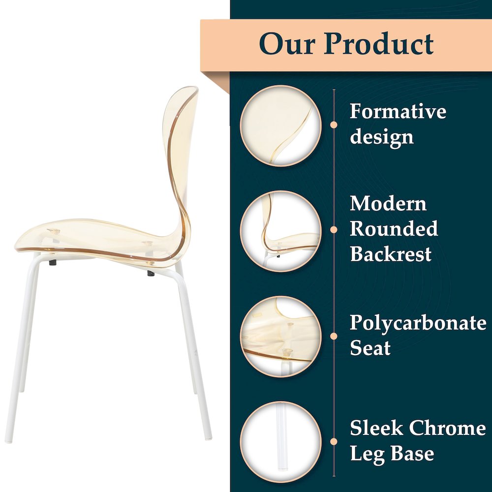 Modern Oyster Transparent Side Chair in White Base Set of 2