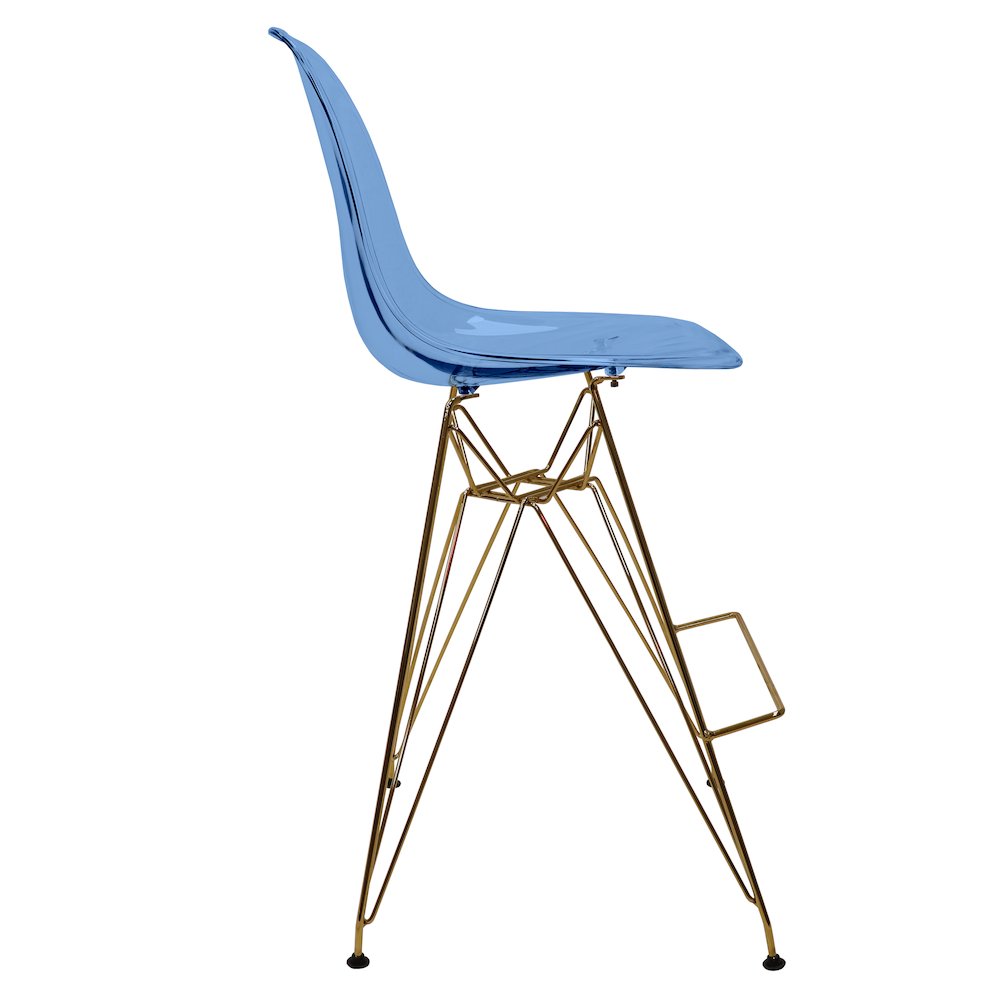 Cresco Counter Height Chair With Eiffel Gold Base In Transparent Blue
