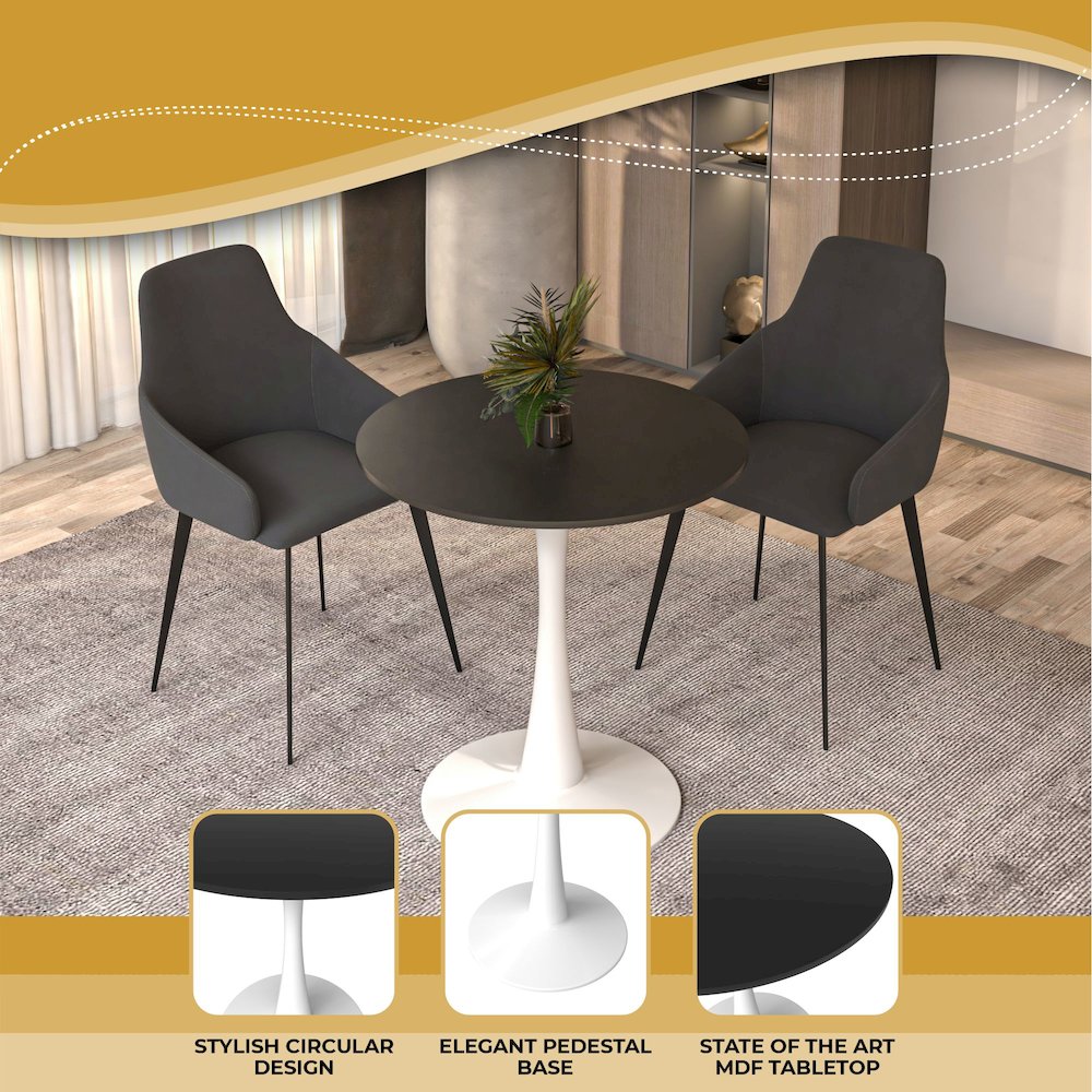 Leisyremod Bristol 27" Round Dining Table White base with Black top