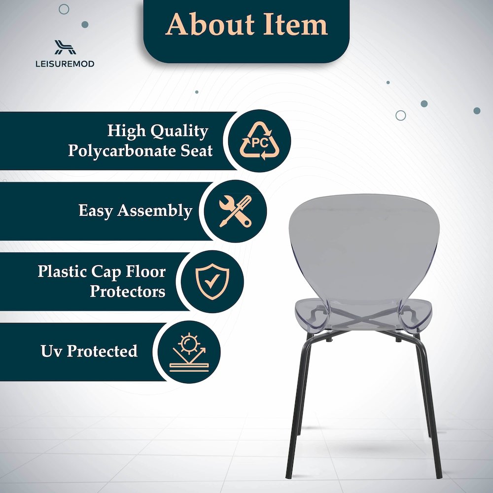 Modern Oyster Transparent Side Chair in Black Base set of 4