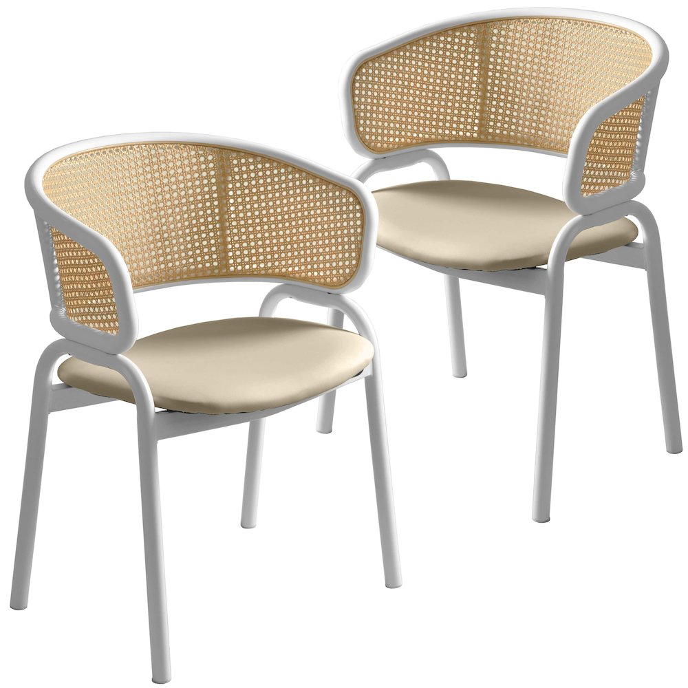 Ervilla - Dining Chair - White frame in Taupe Leather Set of 2