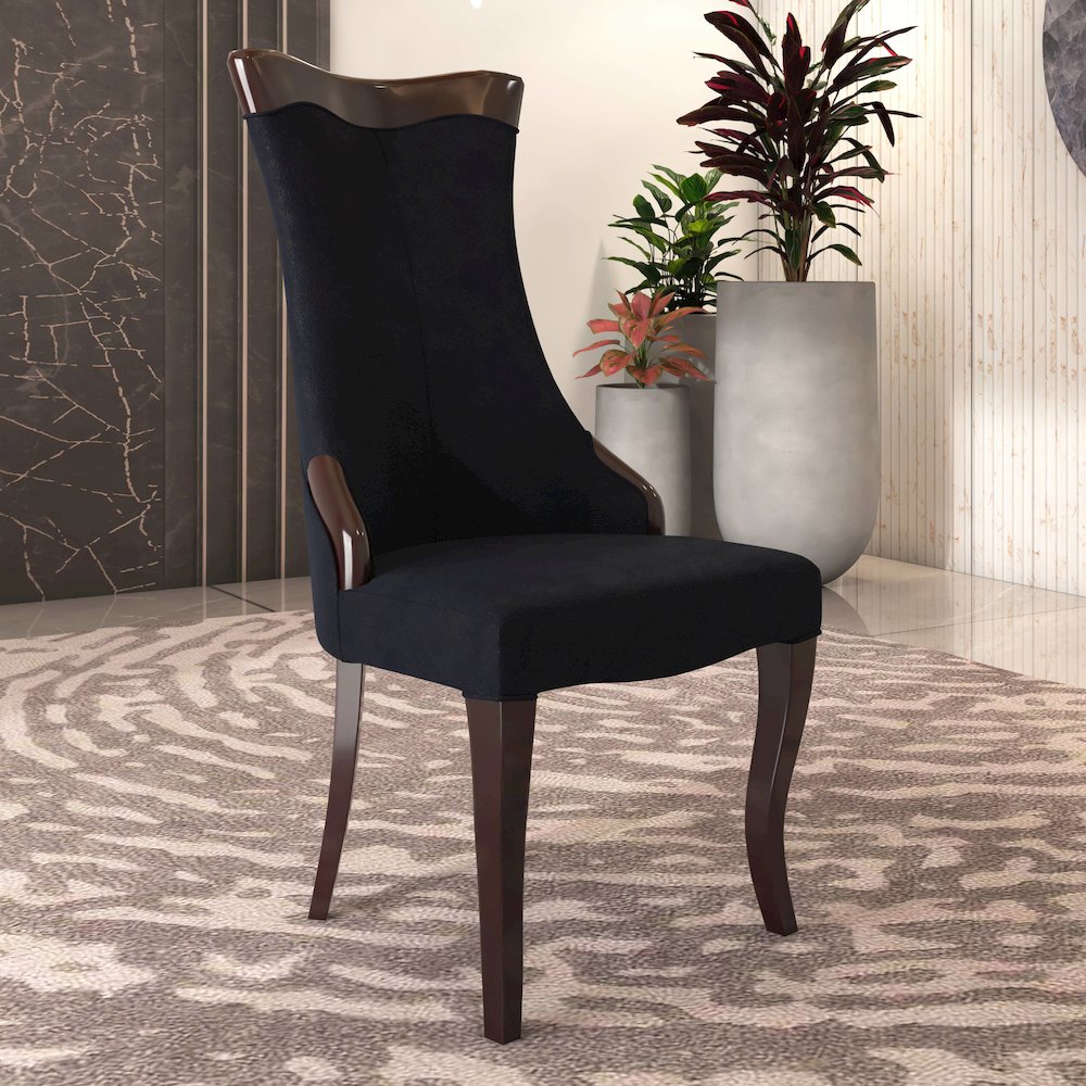 Novara Collection Modern Wooden Dining Chair in Black Velvet Set of 2