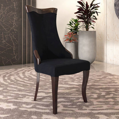 Novara Collection Modern Wooden Dining Chair in Black Velvet Set of 2