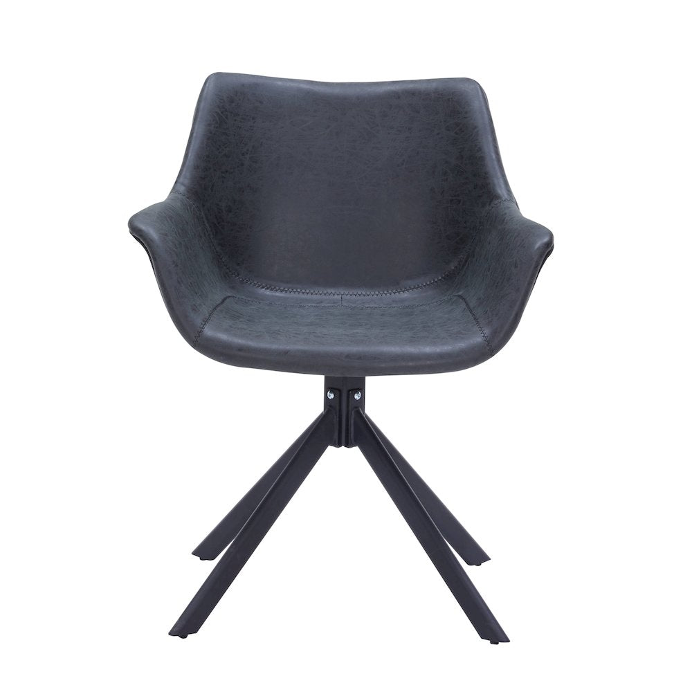 Markley Modern Leather Dining Swival Arm Chair in Black