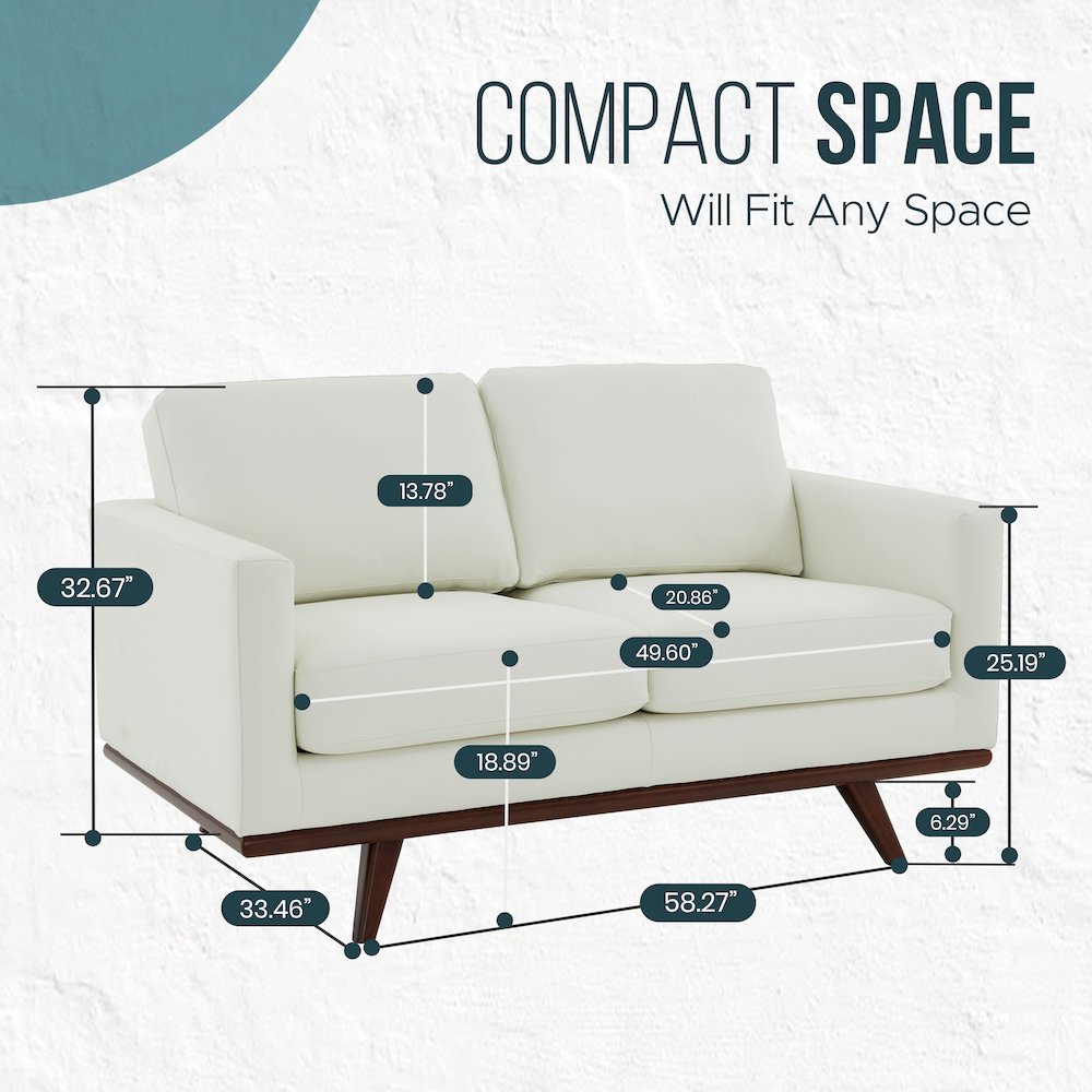 Chester Modern Leather Loveseat With Birch Wood Base