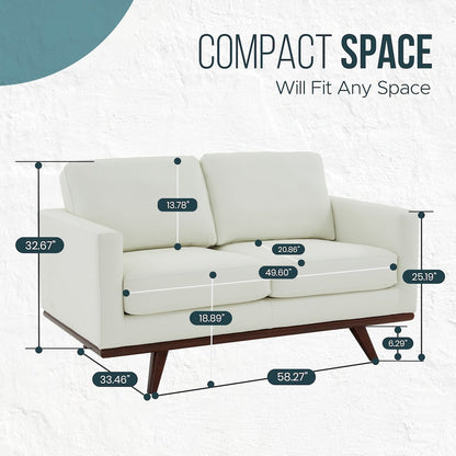 Chester Modern Leather Loveseat With Birch Wood Base