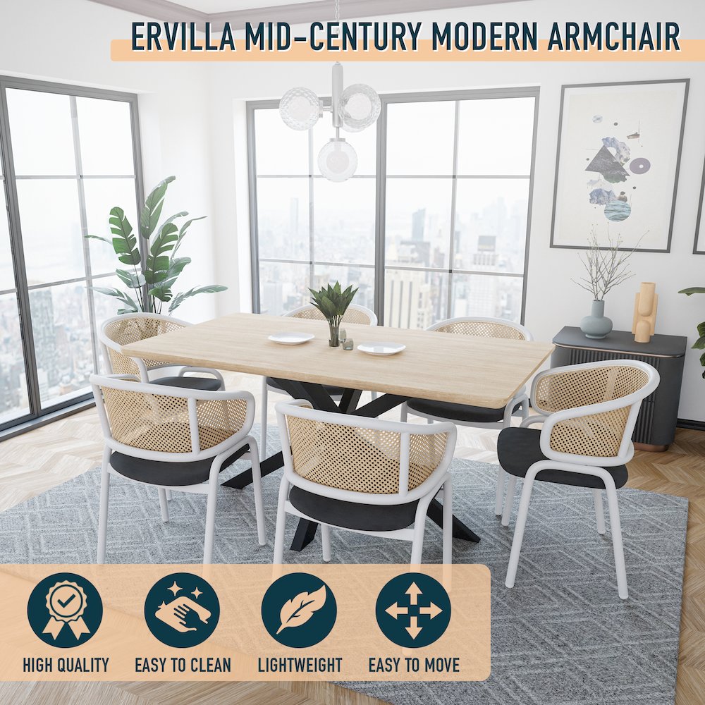 Ervilla - Dining Chair - White frame in Black Leather Set of 2