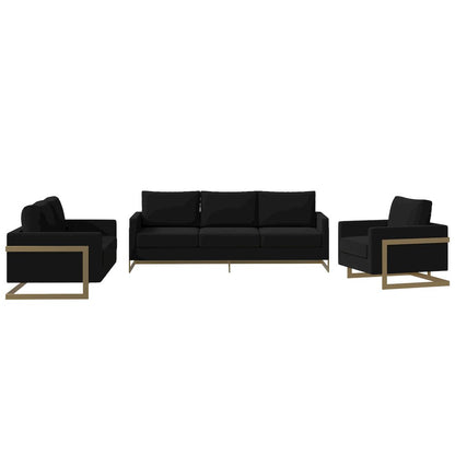 Lincoln 3-Piece Velvet Living Room Sofa Set With Gold Frame