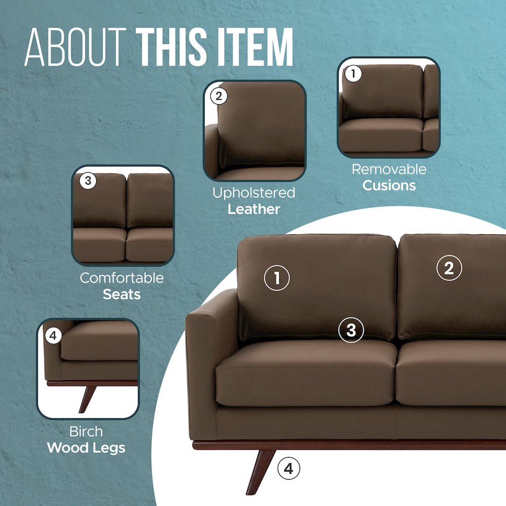 Chester Modern Faux Leather Loveseat in Taupe Leather