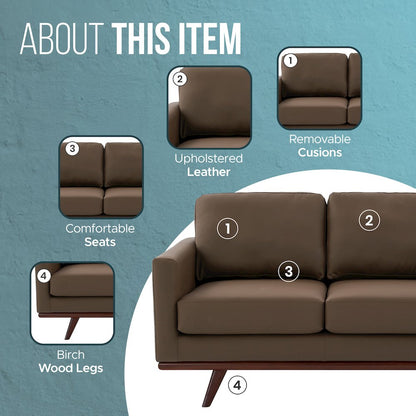Chester Modern Faux Leather Loveseat in Taupe Leather