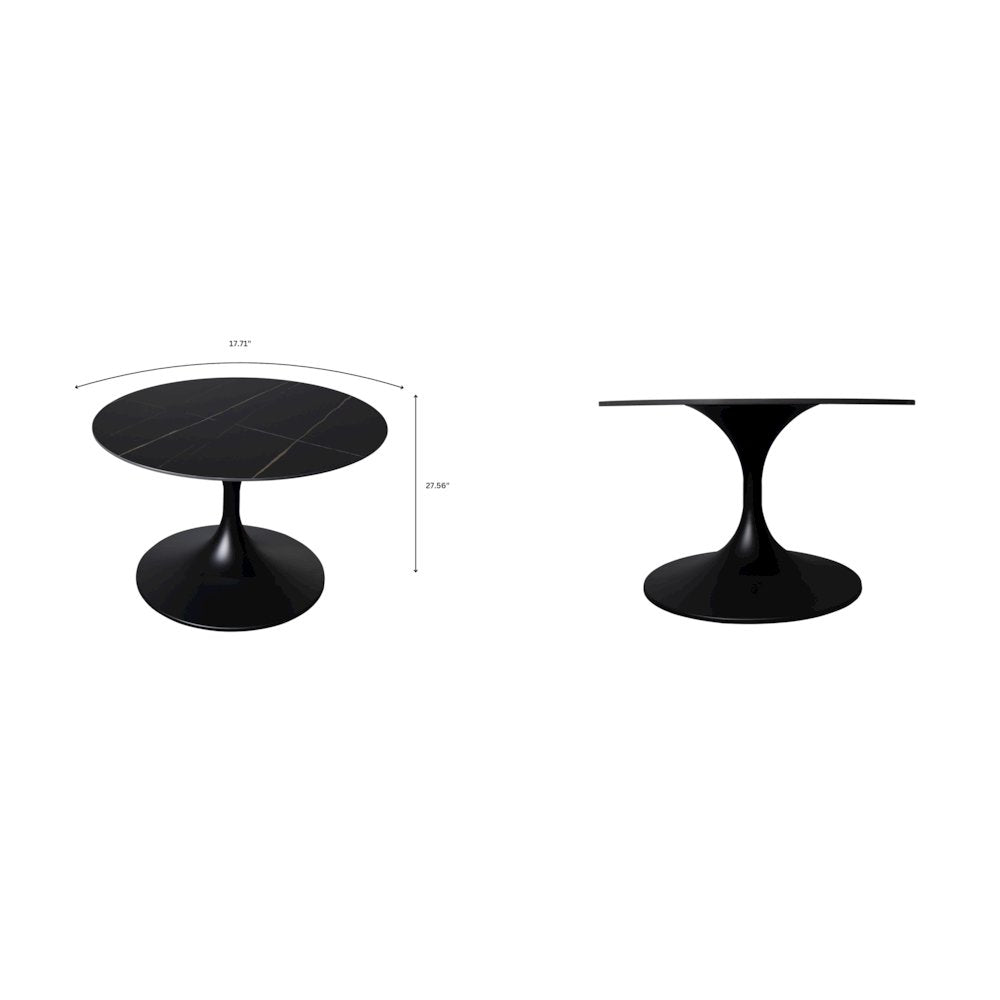 Verve Coffee Table Black base with 24" round sintered stone top