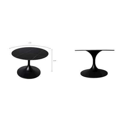 Verve Coffee Table Black base with 24" round sintered stone top