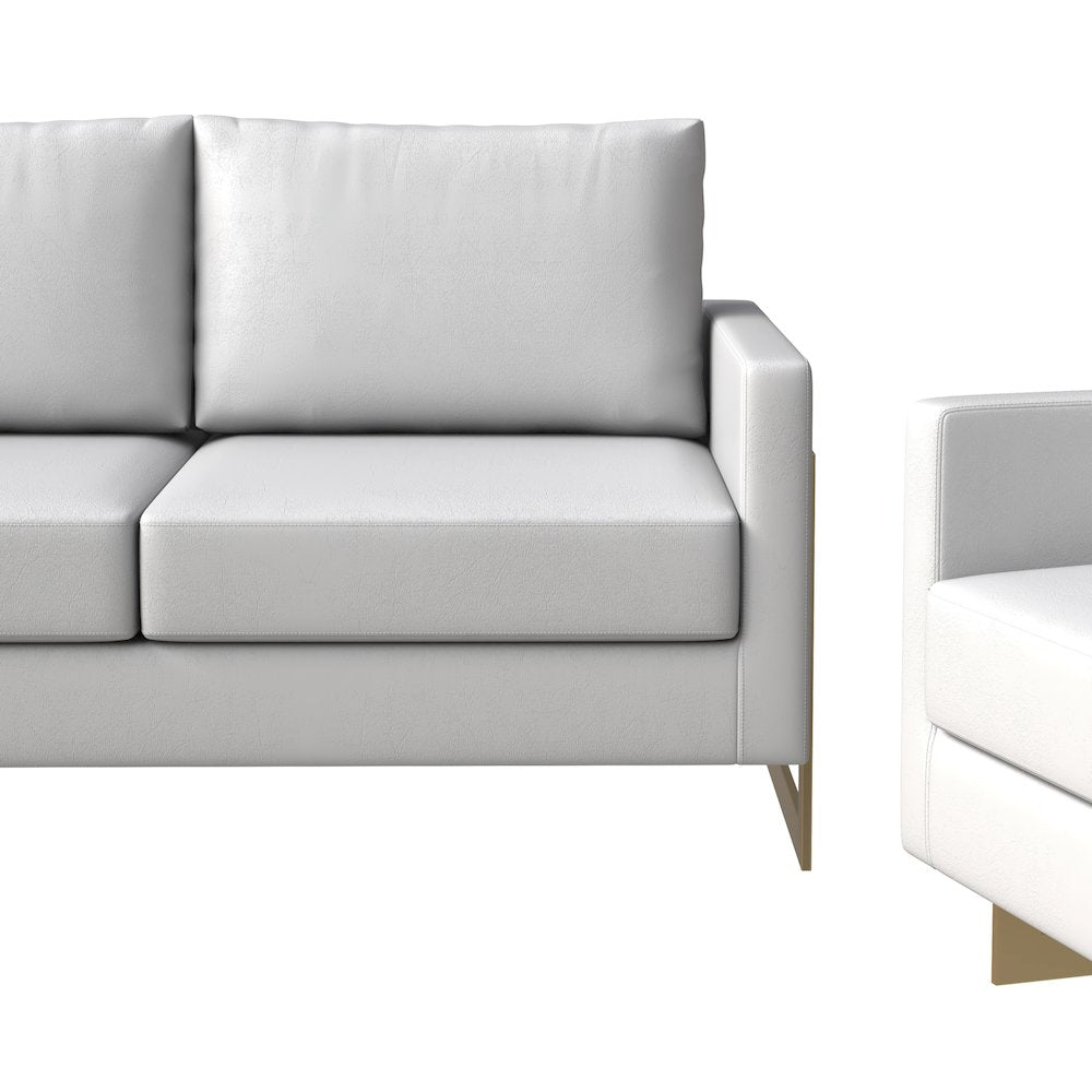 Lincoln 3-Piece Velvet Living Room Sofa Set With Gold Frame White