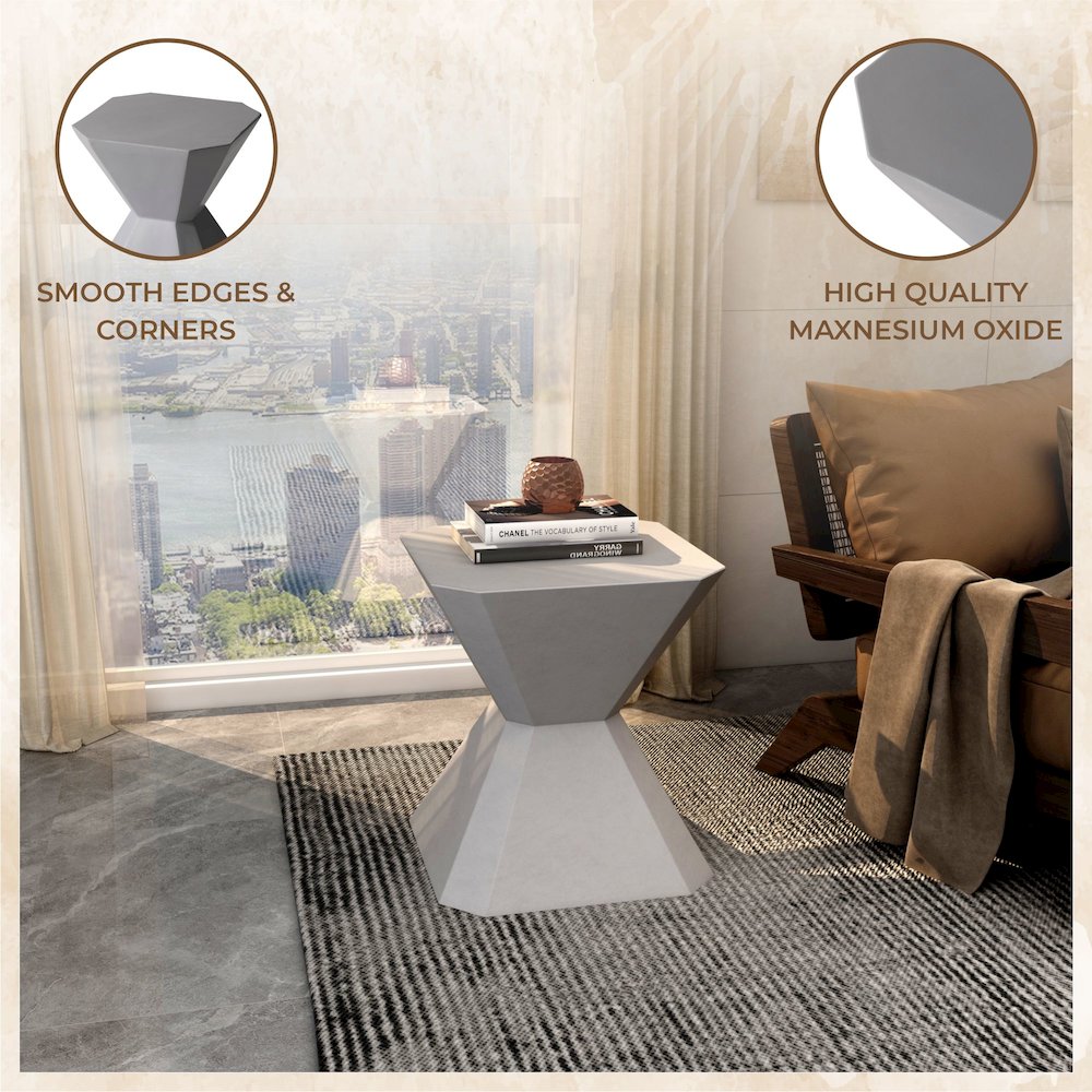 Azure Collection Fiberglass Outdoor Side Table in Grey