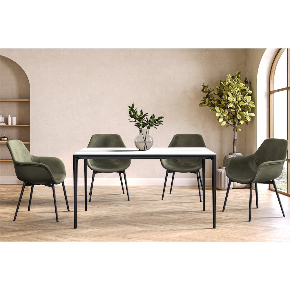 Avo Series Modern Dining Table Black Base, With 55 White/Gold Sintered Stone Top