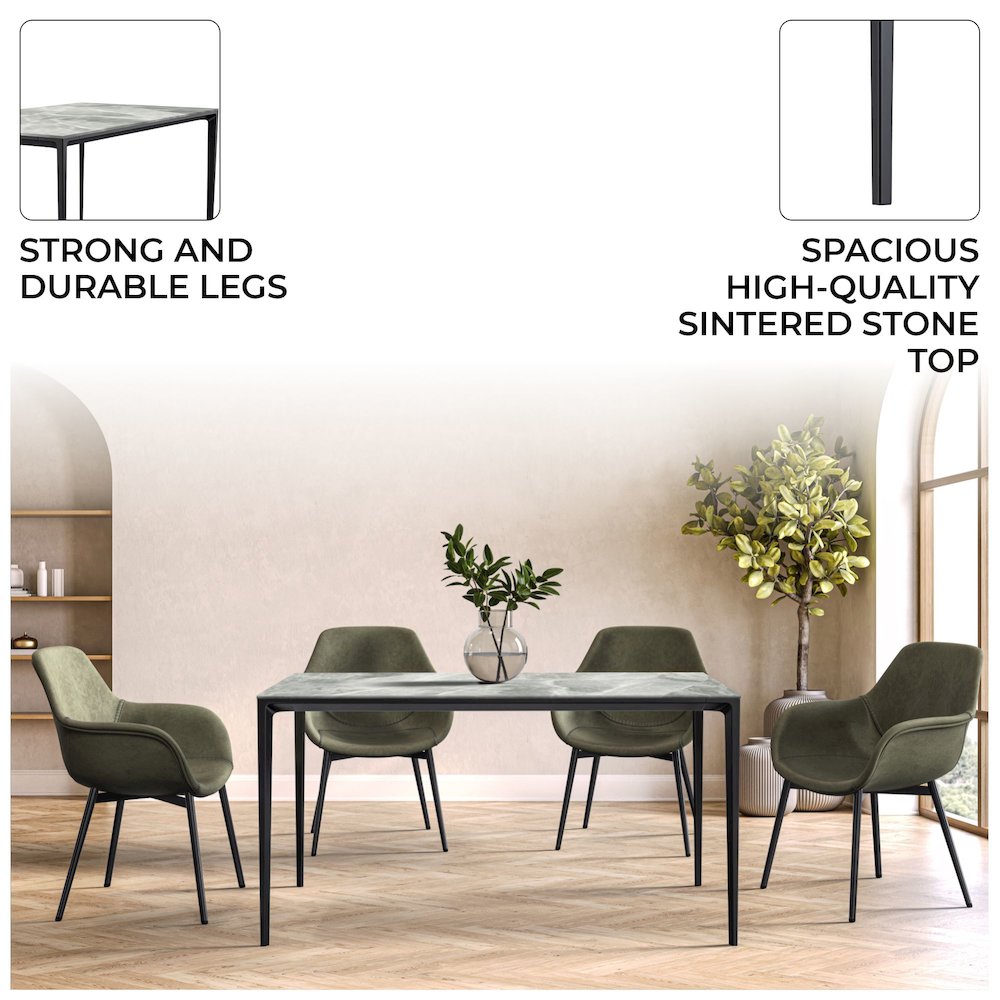 Avo Series Modern Dining Table Black Base, With 55 Light Grey Sintered Stone Top