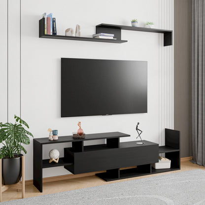 Surrey Modern TV Stand with MDF Shelves and Bookcase in Ebony