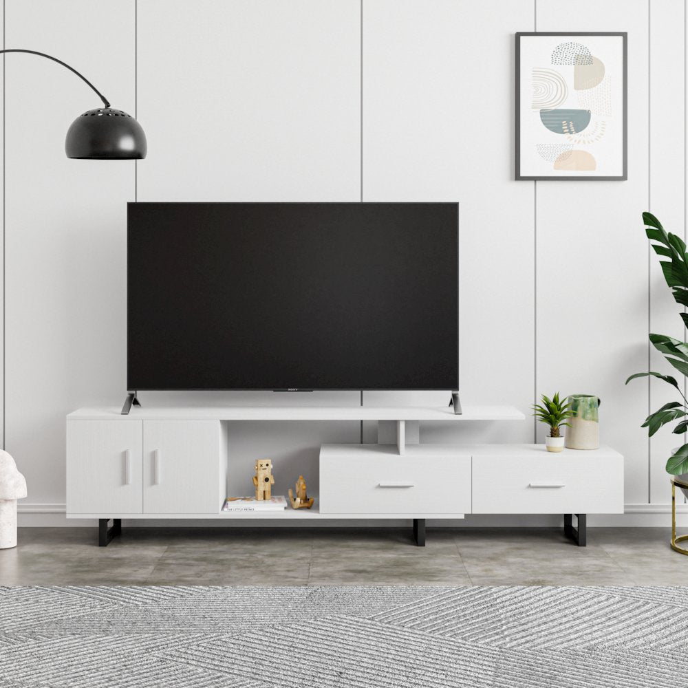 Avery Mid-Century Modern TV Stand with MDF Cabinet and Powder Coated Steel Legs