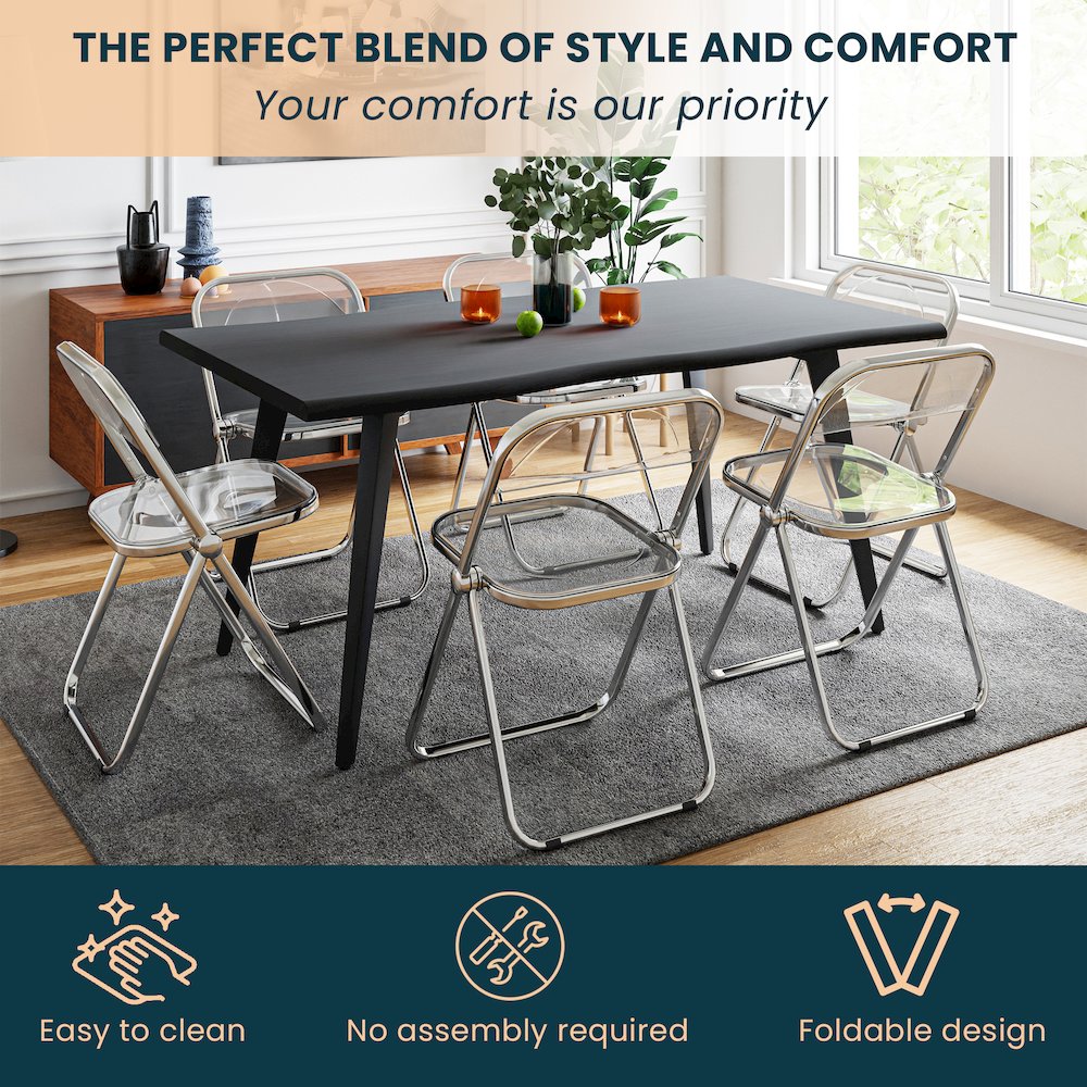 Lawrence Acrylic Folding Chair With Metal Frame, Set of 2