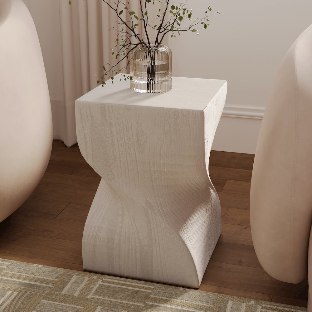 Onyx Collection Fiberglass Outdoor Side Table in Cream