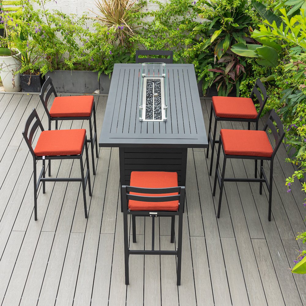 Chelsea Collection Aluminum Outdoor Dining Set in black with Cherry Cushions