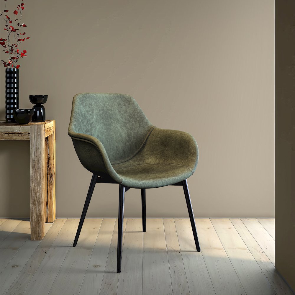 Markley Modern Leather Dining Arm Chair With Metal Legs