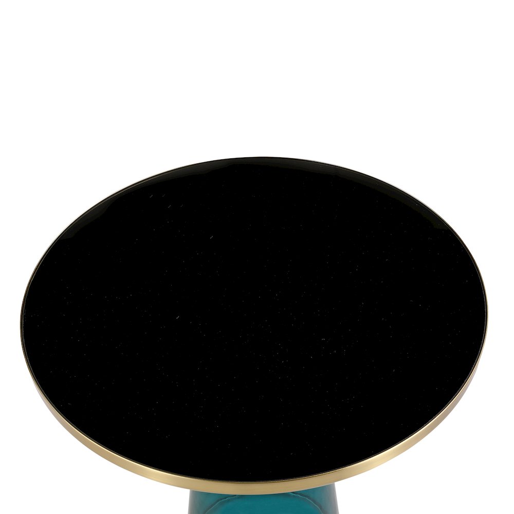 Tully Collection Glass side Table Blue glass, Gold Rim with Black Glass top
