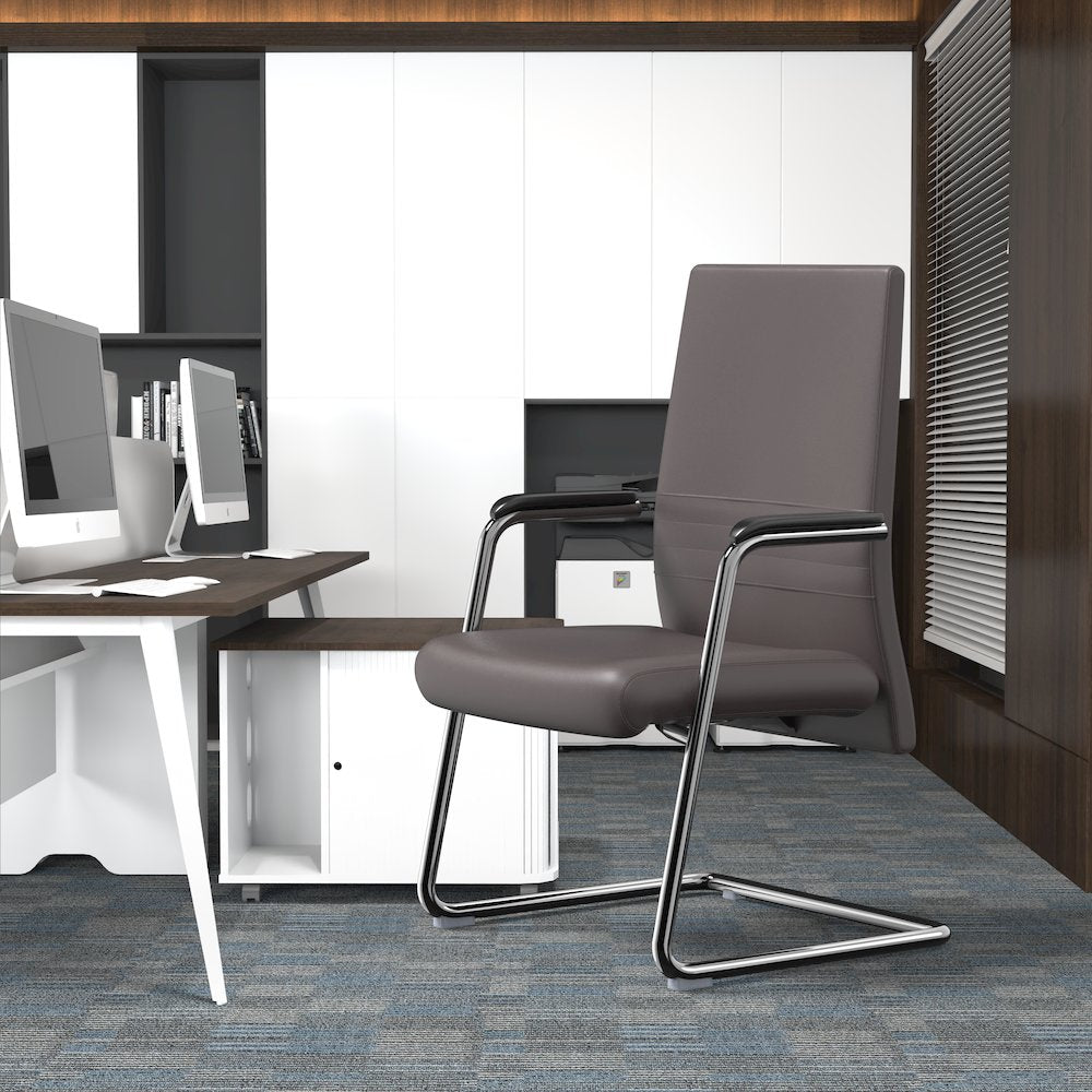 Aleen Series Guest Office Chair In Grey Leather