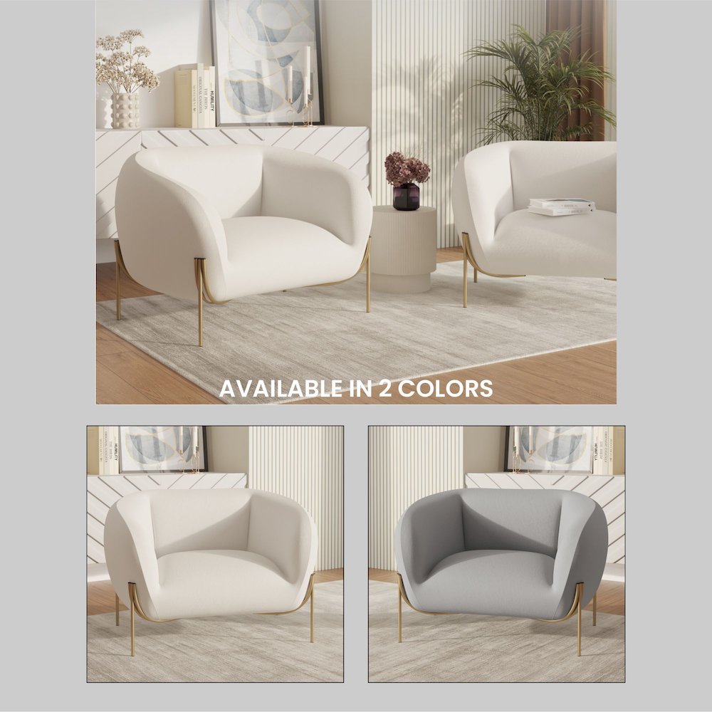 Zuno Collection Modern Single Seater Sofa in White Velvet