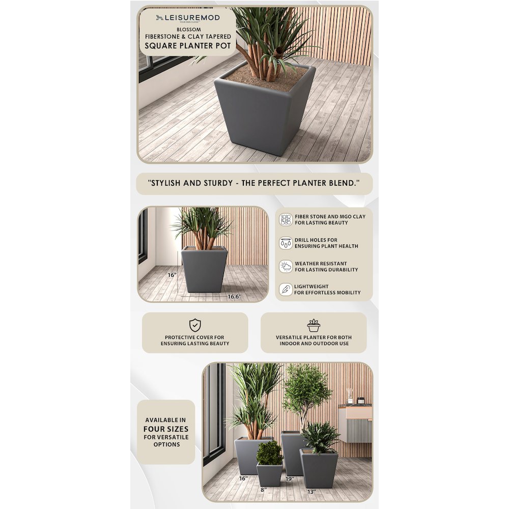 Blossom Series Poly Stone Planter in Dark Grey 17 Dia, 16 High