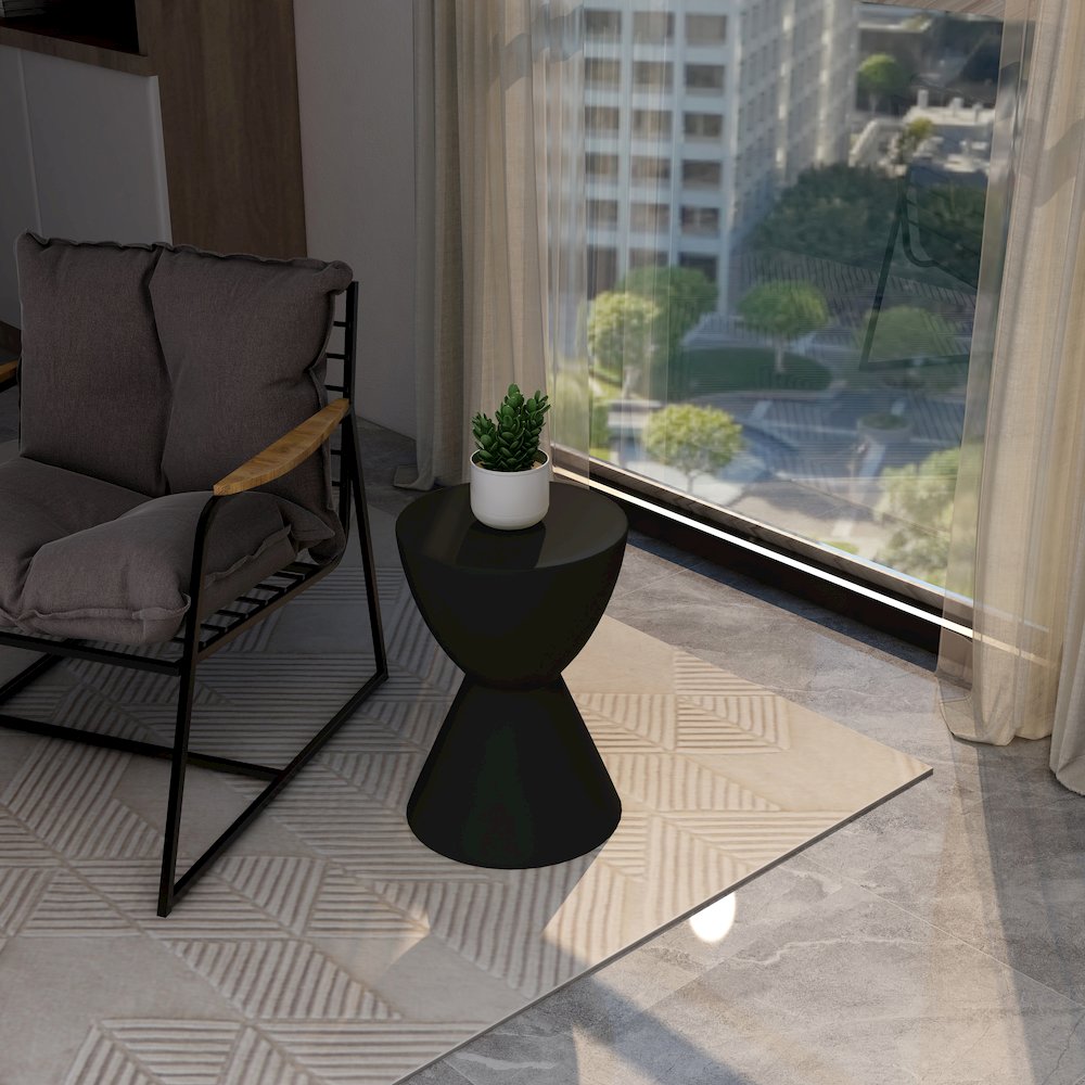 Loft Collection Fiberglass Outdoor Side Table in Black