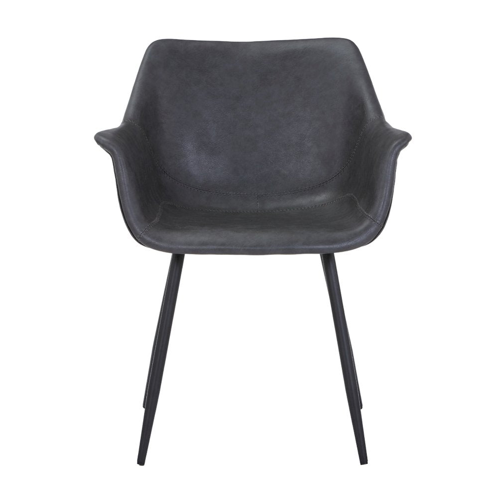 Markley Modern Leather Dining Arm Chair With Metal Legs