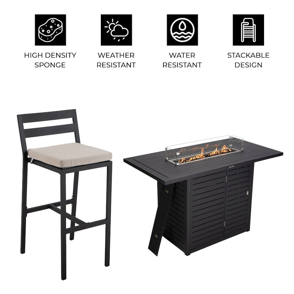 Chelsea Collection Aluminum Outdoor Dining Set in black with Beige Cushions
