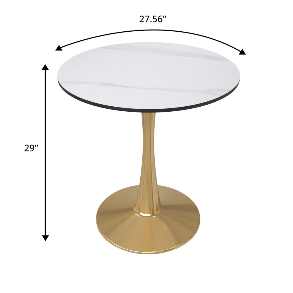Bristol 27 round dining table Gold base with White Sintered stone Top