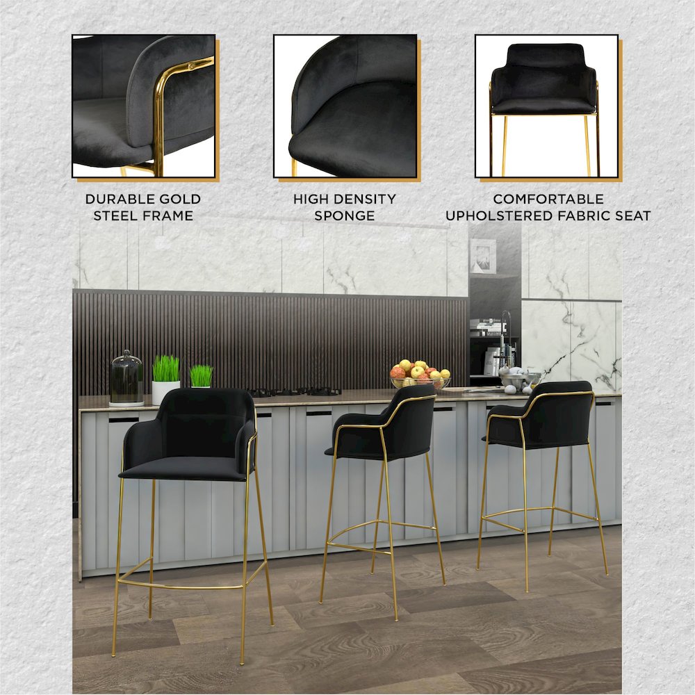 Axis Collection Modern Gold Bar height Chair in Charcoal