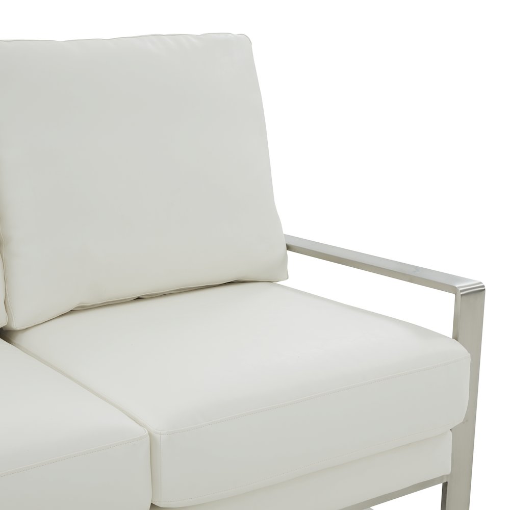 Jefferson Contemporary Modern Faux Leather Loveseat With Silver Frame