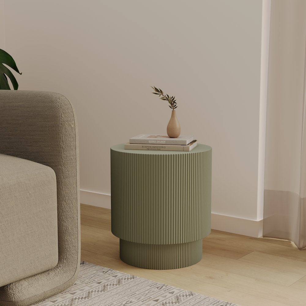 Eden Collection Fiberglass Outdoor Side Table in Olive Green